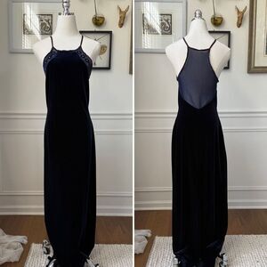 Vintage 90s Jump Stretchy Sapphire Blue Velvet Column Dress XS S